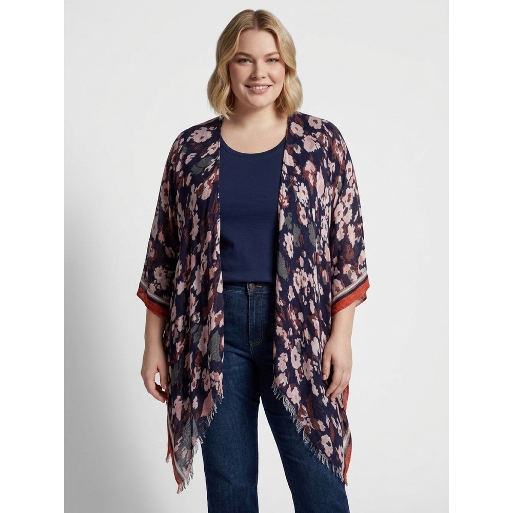 Vince Camuto Kimono Wrap Womens OS Navy Blue NWT Floral Print Boho Layering - Picture 1 of 7